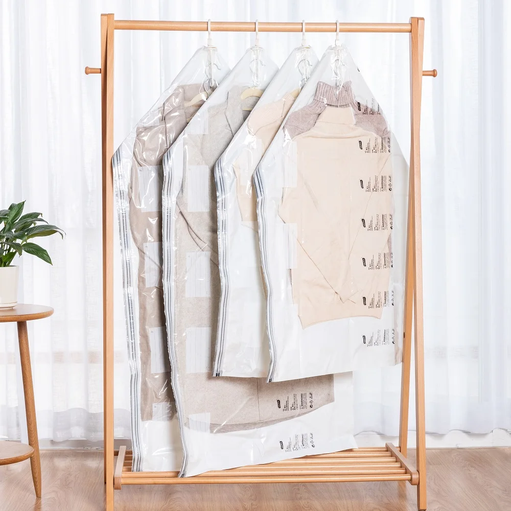 Taili 4pack Space Saver Plastic Vacuum Bag Compressed Storage Hanging