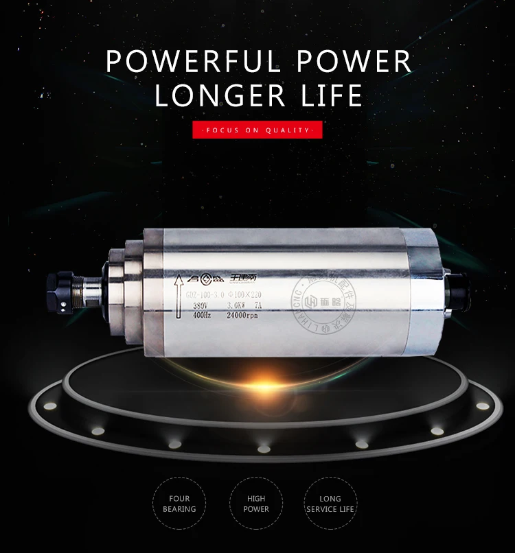 100mm diameter 3kw  water cooled spindle motor  with collect ER20 for cnc router