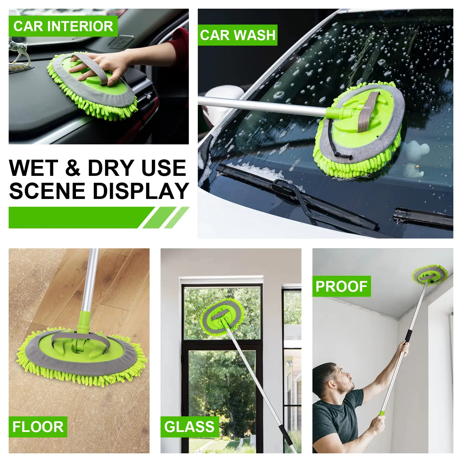 Car Wash Brush Kit Mop Sponge With Long Handle Chenille Microfiber Car ...