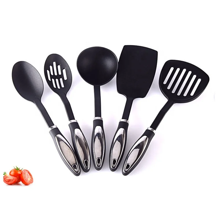 
LFGB Wholesale 5 Piece Black Nylon Kitchen Utensil Tools Household Cooking Slotted Turner 