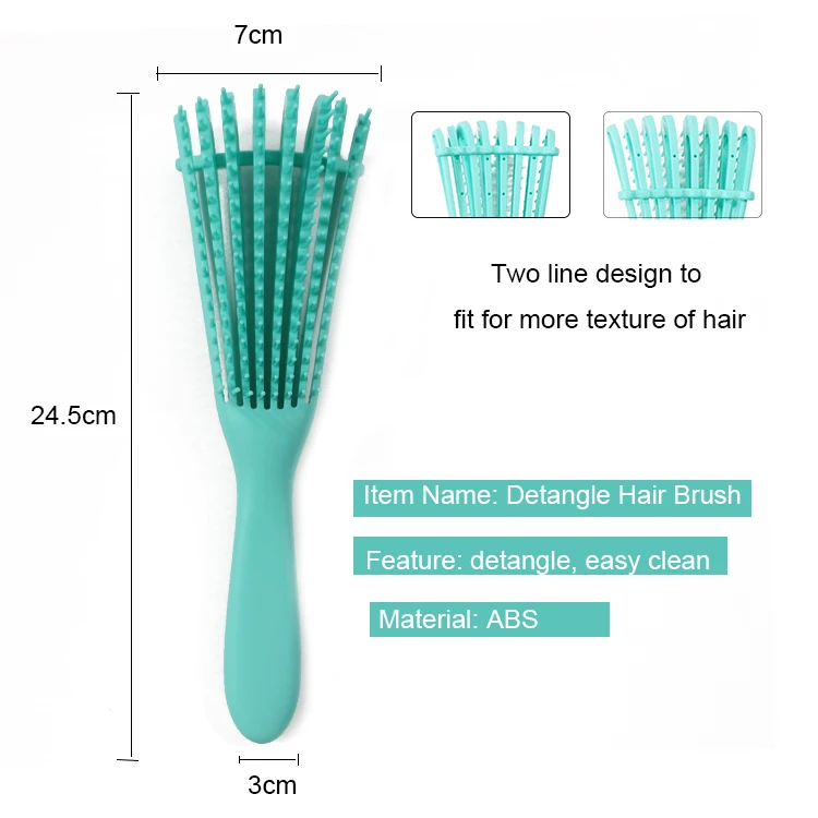 Green Easy Detangle Comb Private Label Silicone Curly Bristle