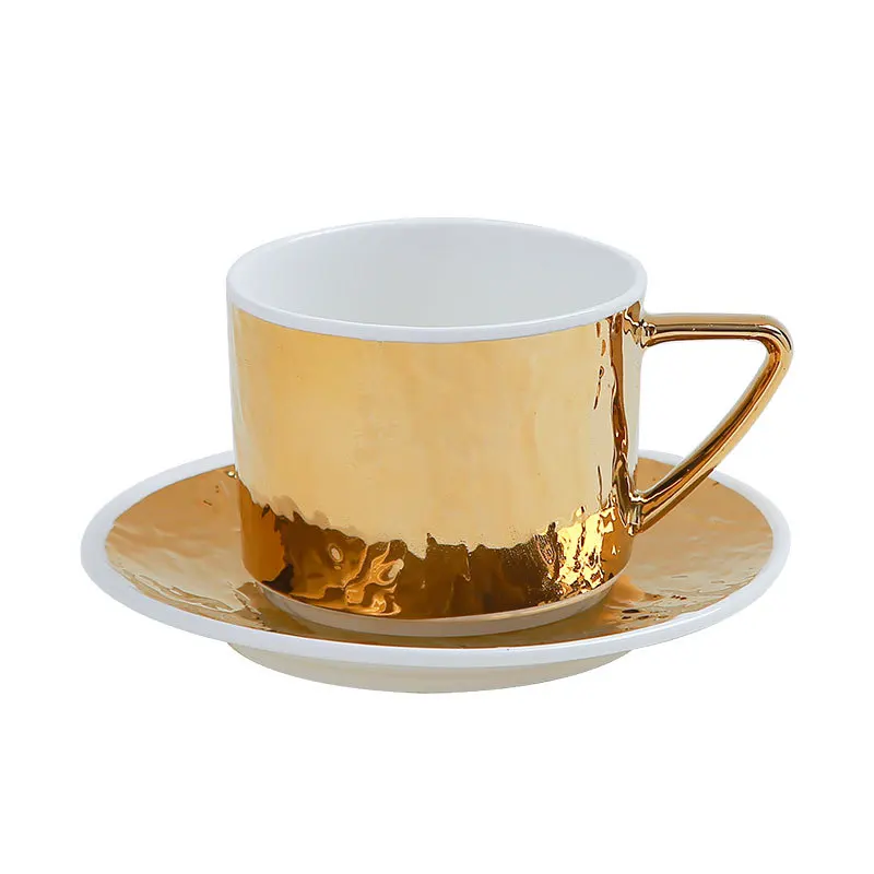 High Quality Luxury Gold and Silver Ceramic Coffee Cup and Saucer Set Porcelain Tea Cup for Restaurant factory