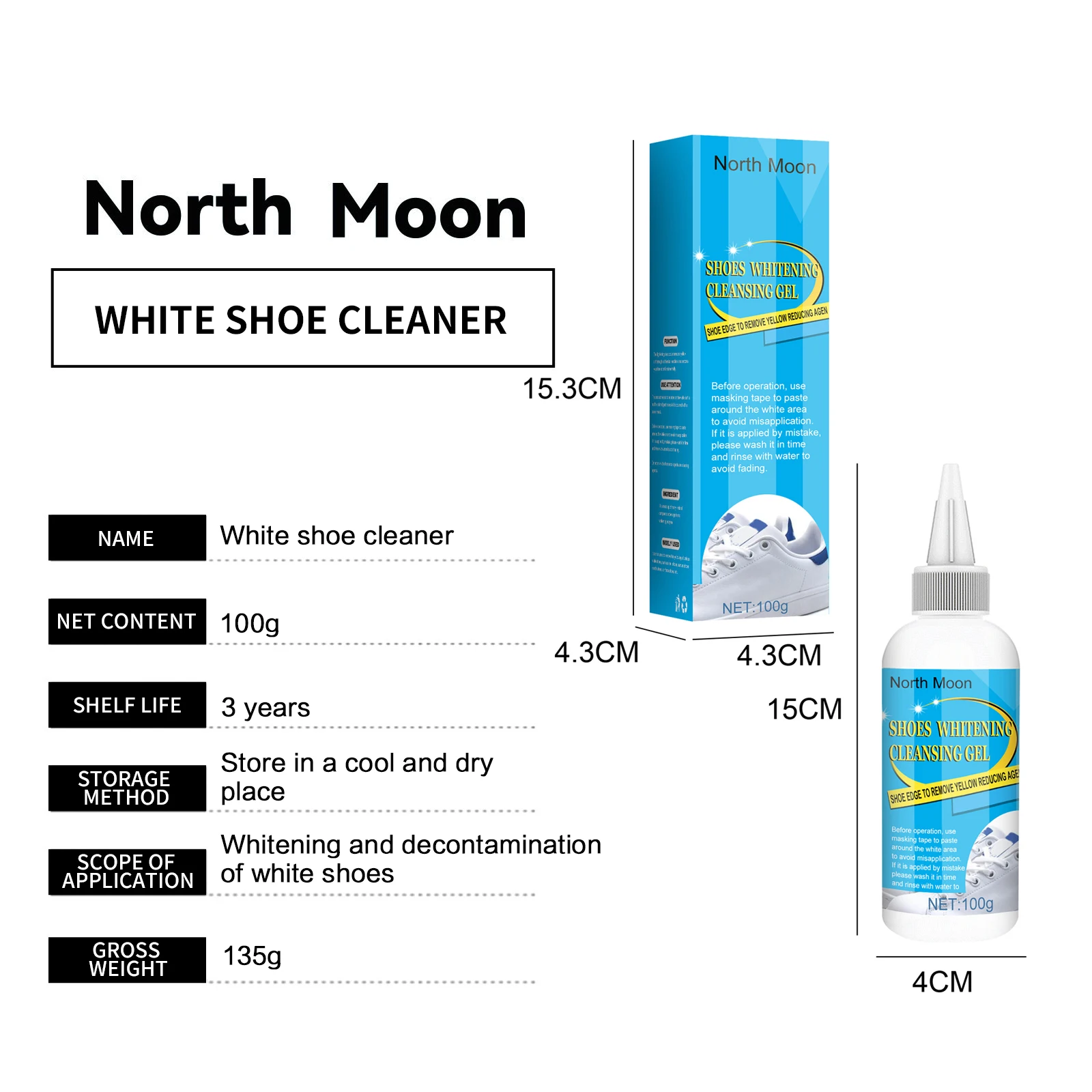 North Moon 100g White Shoe Whitening Cleaner Decontamination Whitening Care Edge Tool Yellow