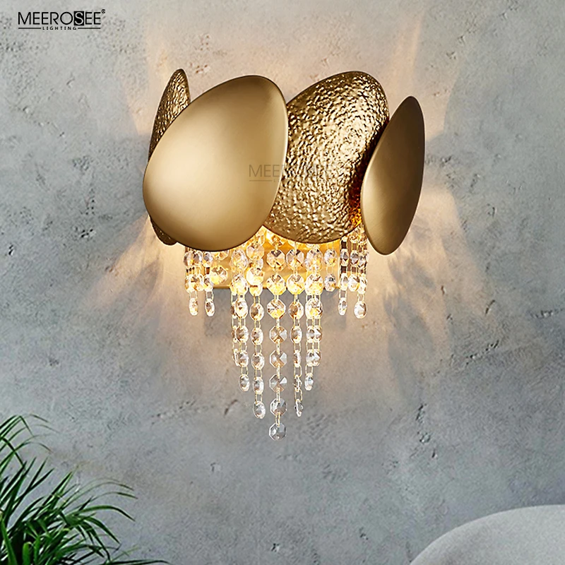 MEEROSEE Modern Wall Lamp Copper Crystal Wall Light Brass Wall Sconces MD92898