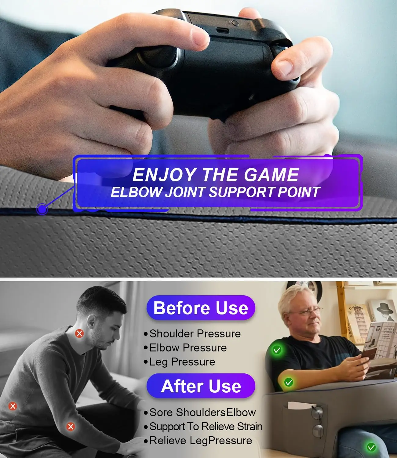 Reading Pillow For Gaming Large Husband Pillow With Arms Memory Foam