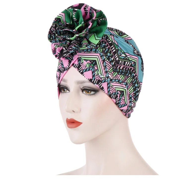 波西米亚妇女花颜色头巾帽子花布妇女的头巾帽子穆斯林头巾帽子