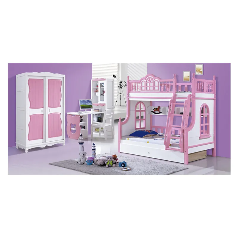Foshan strong stability furniture pink princess children bunk bed