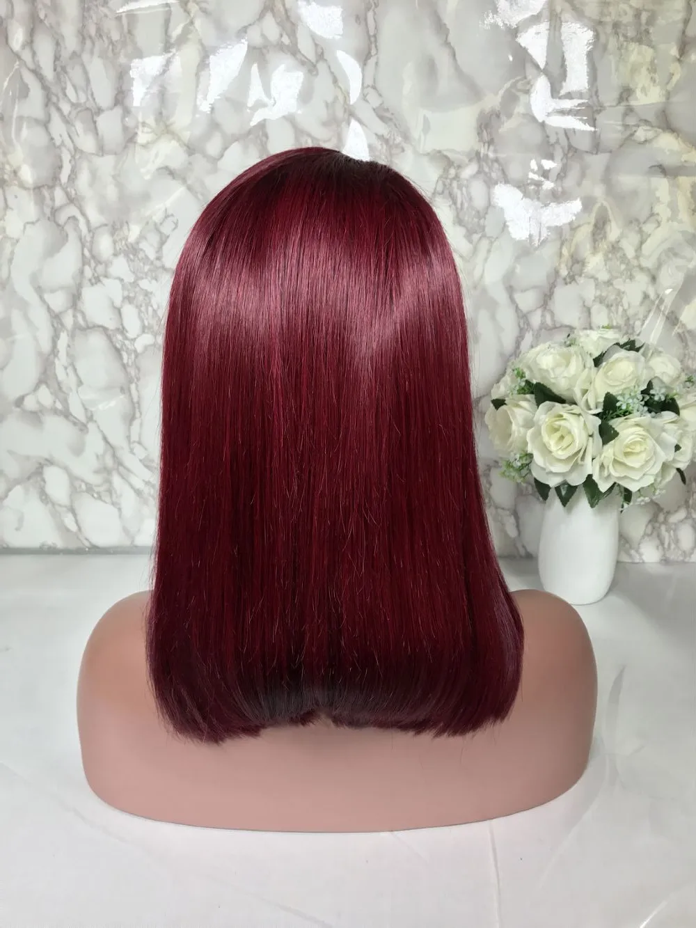 ombre 99j 颜色短女人秘鲁头发假发柔滑直发红色人发蕾丝前假发鲍勃切