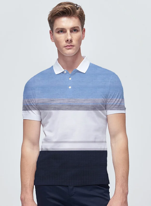 中国提花面料涤纶男装polo衫自动条纹提花面料的衣服