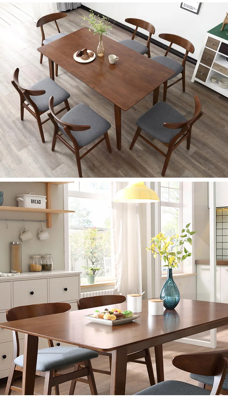 Modern Style Wooden Painted Walnut Large Top Dining Table With Chairs 6 Seater