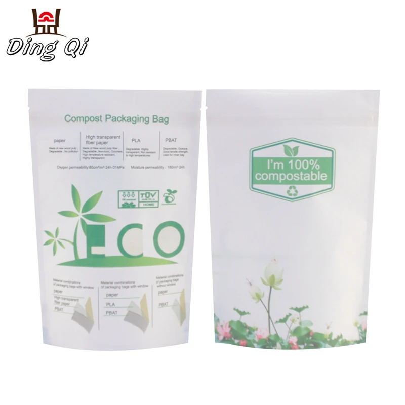 Pla biodegradable food grade eco friendly produce stand up paper bag for food
