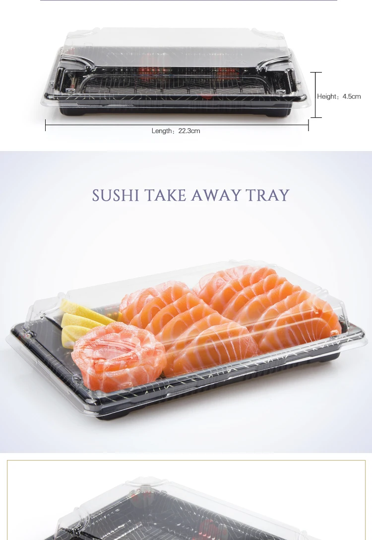 Best selling one time ps plastic square plate sushi tray with lid