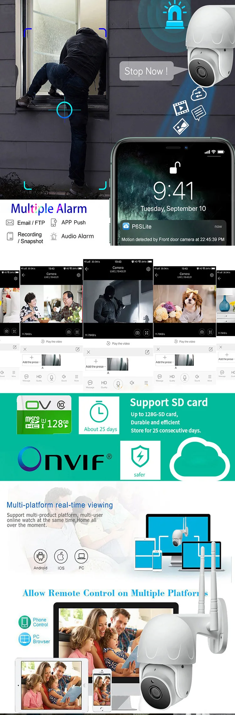 Innotronik 1080P H.265 Wireless PTZ IP Camera AI Human Auto Tracking Motion Detection IP66 CCTV Outdoor Human Tracking Camera