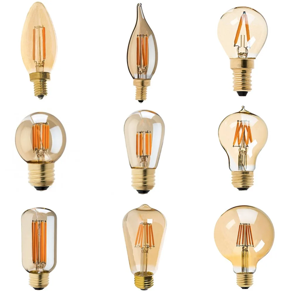 CE Vintage Led Light A60 ST64 ST58 G80 G95 G125 C35 G45 T30 T45 E27 E14 DIM Amber Clear Edison LED Filament Bulb