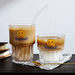 Stackable Cute Smiling Face Coffee Milk Water Drinking Glass Cup Tumbler Cups