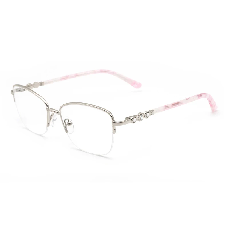 WHEF-VCHL6003 New Women Cat Eye Fashion Metal Acetate Eyeglasses Frames for All Face Eyewear Spectacles with Spring Temple