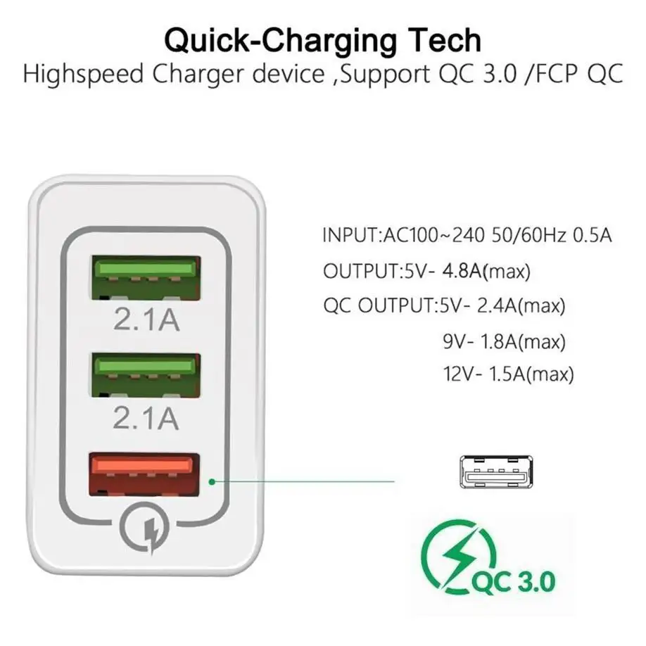 3usb 3 Ports Qc3.0 Quick Wall Charger Smart Qc 3.0 Usb Fast Charging ...