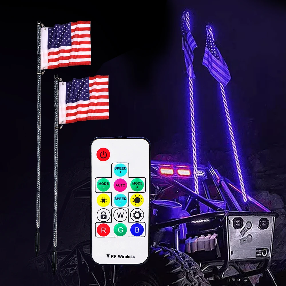 LOYO RGB LED Spiral  Chasing Antenna Light  Flag Outdoor Led Lights Remote Controller  For ATV UTV Buggy