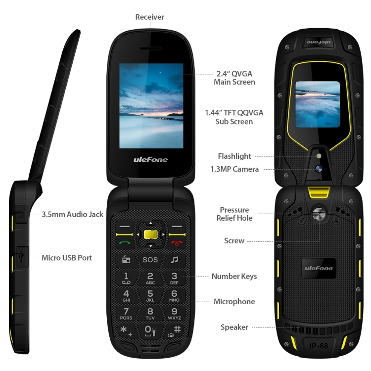 xây dựng thương hiệu IP68 Ulefone Armor Flip điện thoại di động gồ ghề android