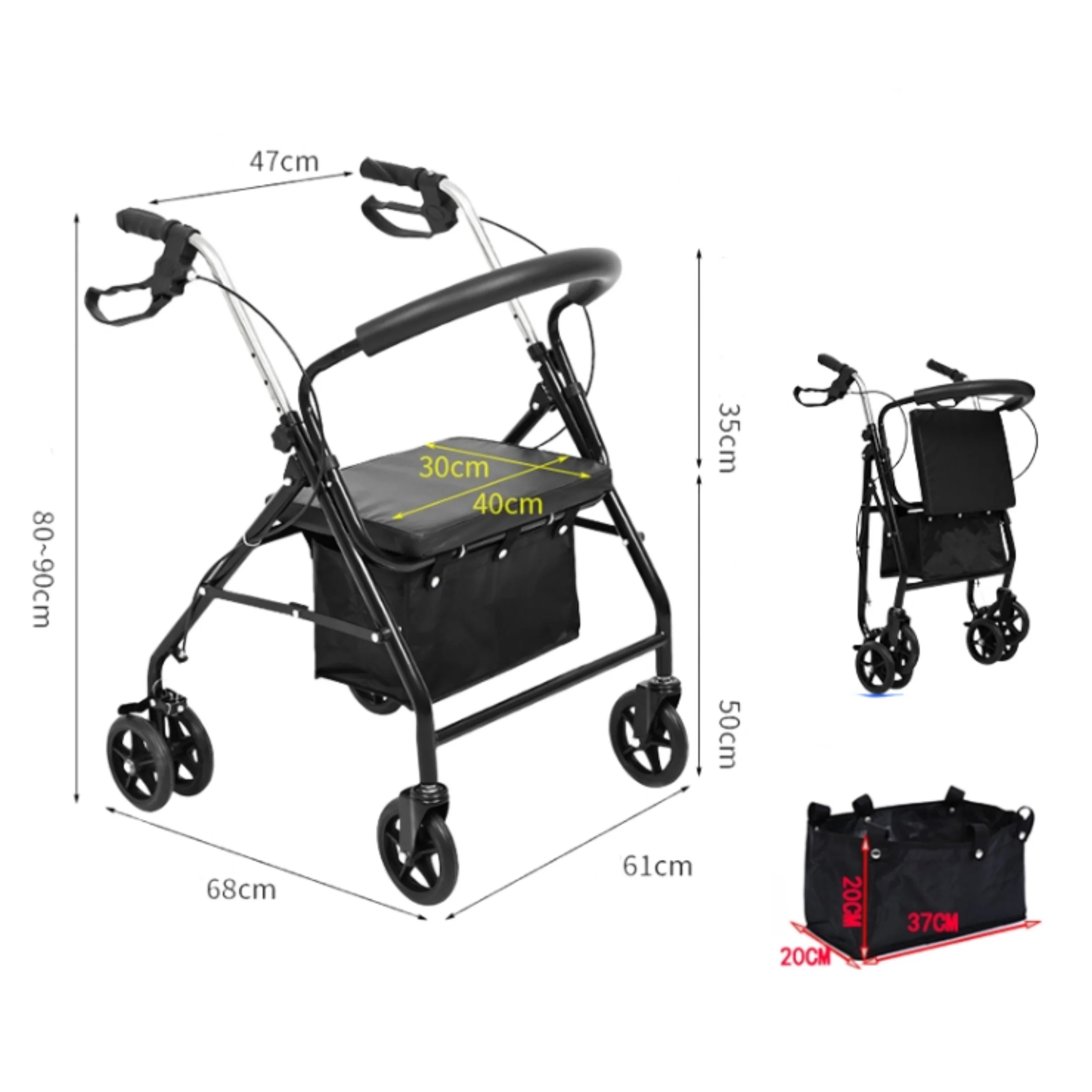 lightweight aluminium adults elderly walking aids foldable Walker with 4 Wheels and Bag Sports Folding Shopping Cart supplier