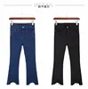 Wholesale Stocklots Blue Washed Women Irregularity Flared Pants Chic Straight Pants Skinny Jeans
