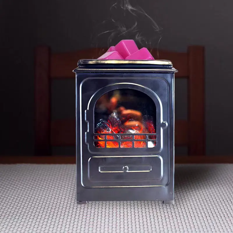 Fireplace Design Flame Glow Electric Wax Melts Warmer,Metal Candle