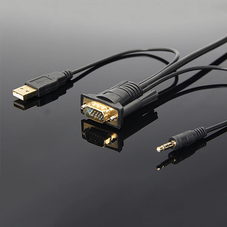 Support 1080p hd resolution male to female Converter vga 3.5audio to hd adapter cable