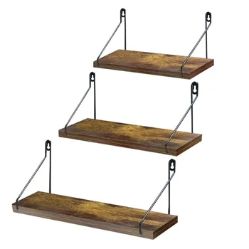 Decoration Storage Rack Wall Mounted Set Of 3 Wood Floating Shelf Kitchen Buy Wholesale Custom Strong Wooden Shelves With Black Metal Brackets Simple Modern Style Durable Wall Bracket For Storage Photos Living Room