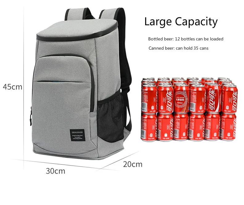 12 Bottles 500ml Beer Backpack Cooler Bag Large Volume Leakproof 35 Cans 330 Ml Cola Insulate