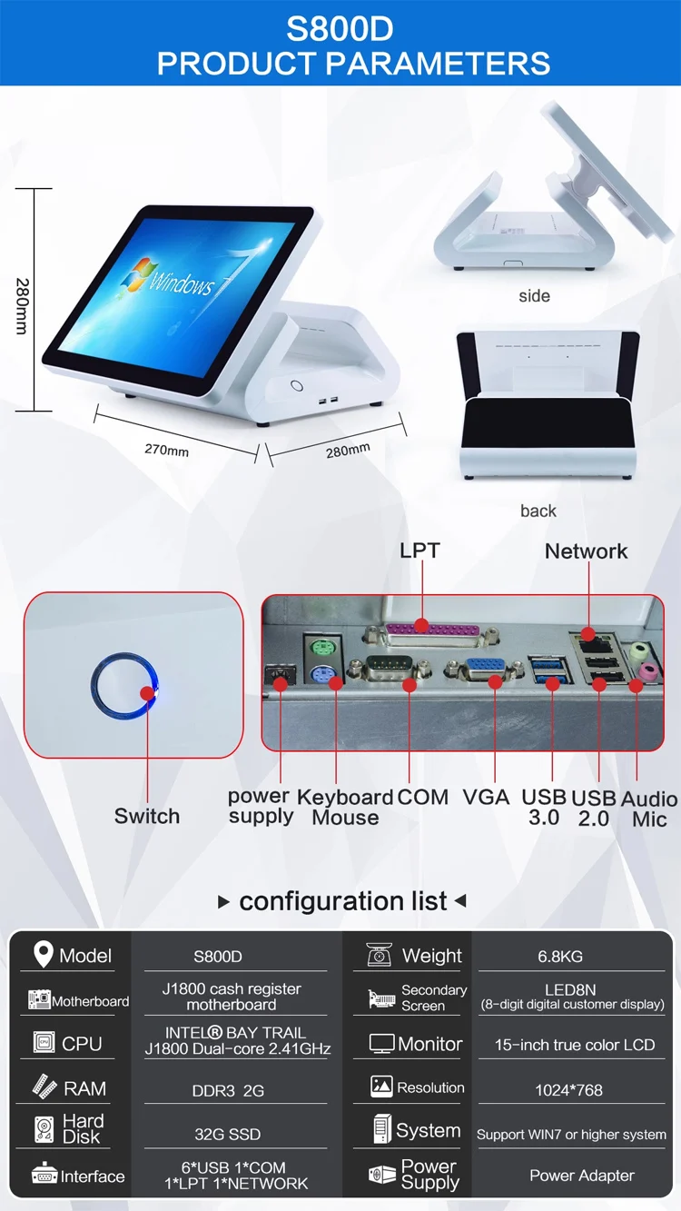 Portable Pos Terminal/tablet Pos Windows 7 With Thermal Printer And 1d