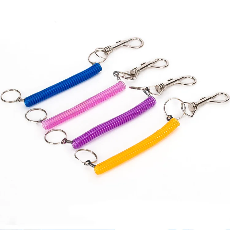 Retractable Spring Coil Keychain Spiral Chewy Holder Clear Red With