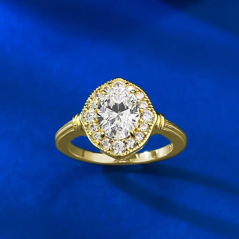 S925 Silver European American Style High Lab Diamond Ring Oval Pigeon Egg 6*8 Simple Female Fashion Lab Diamond Ring