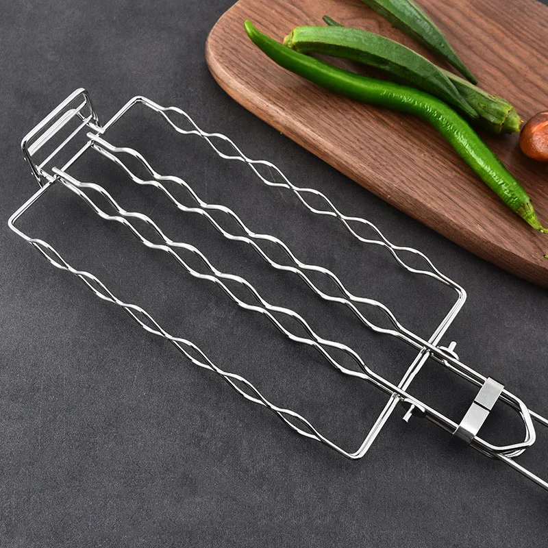 Sausage BBQ Net 304 Stainless Steel Hot Dog Grill Detachable Folding Portable BBQ Net Clip factory