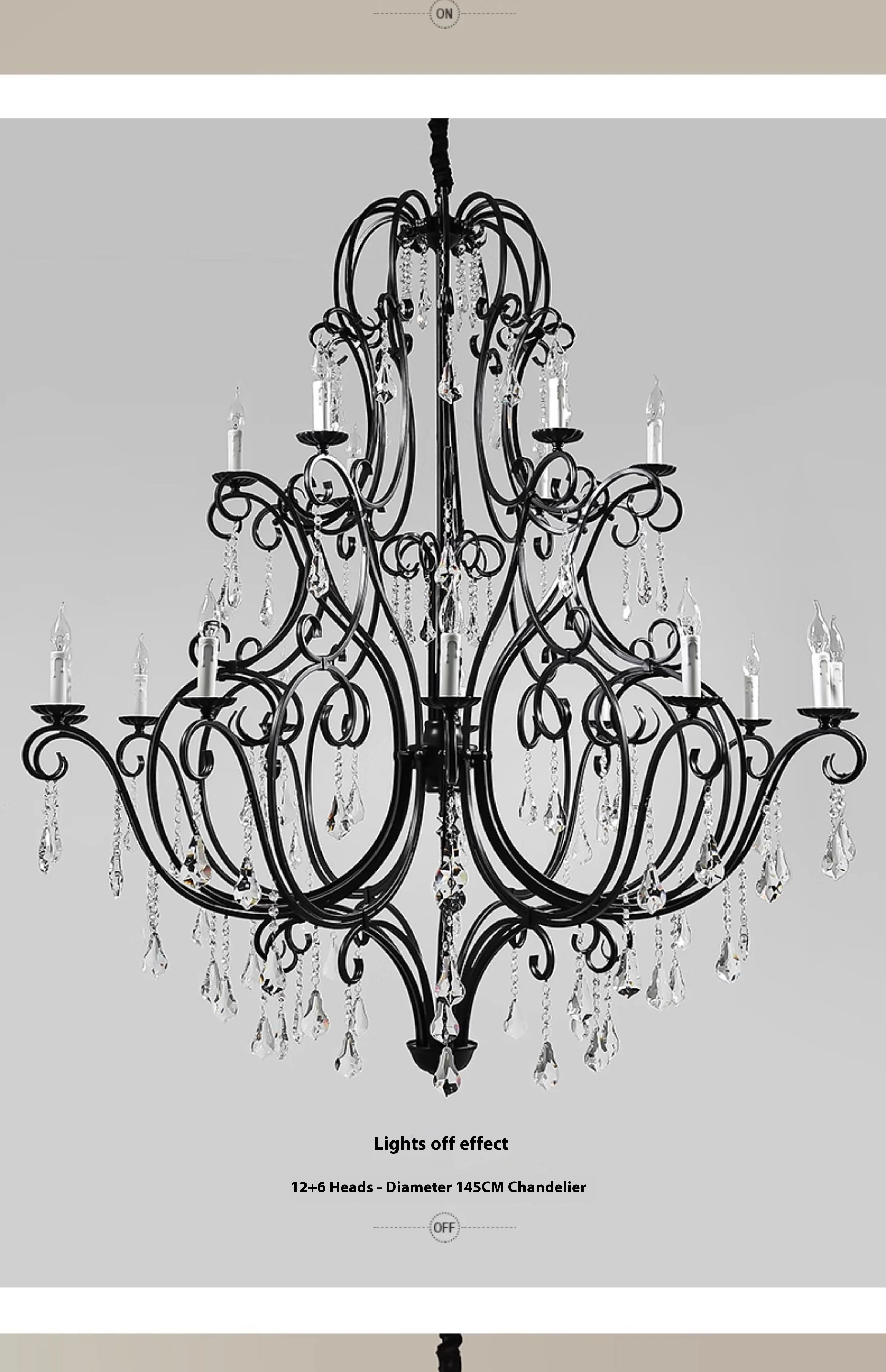 product large vintage retro brass black metal crystal chandelier customized home decor pendant light-13