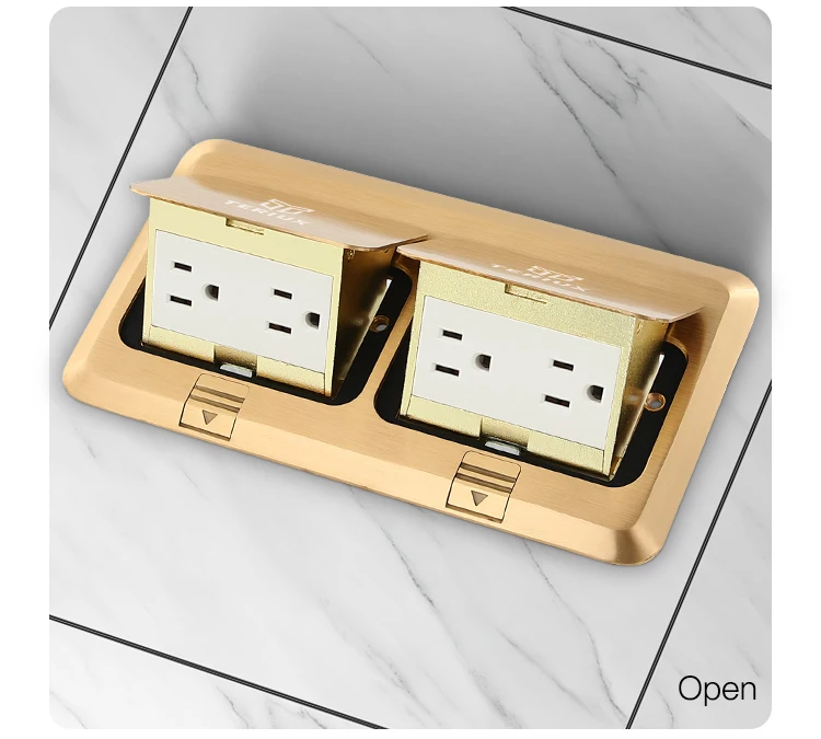 U.S.A standard brass power 16A double pop-up floor socket box