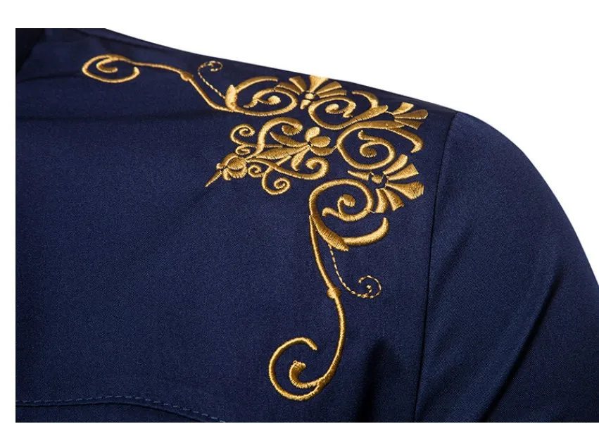 Gold Flower Embroidery Shirt Men Brand 