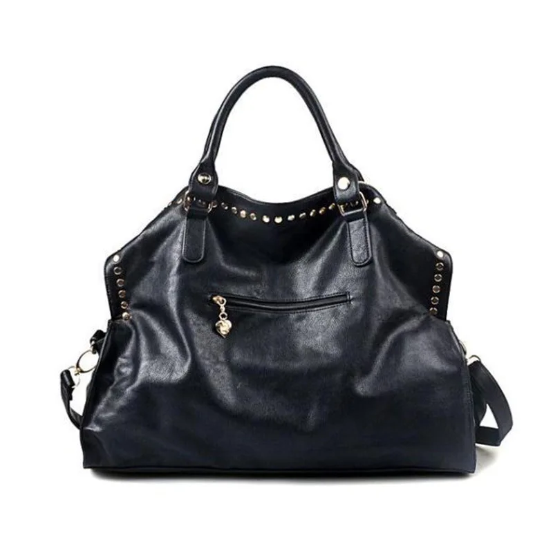 Black Pu Leather Rivet Bag Unisex Shoulder Bag Messenger Bags Women