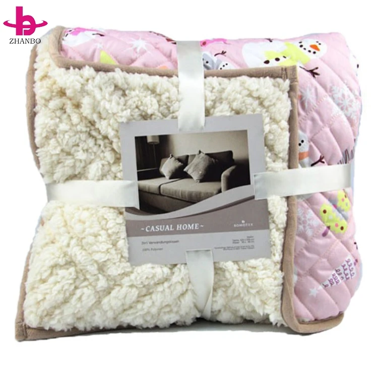 Snowman Printed Washable Wool Sherpa Fleece Thick Blanket Brush With