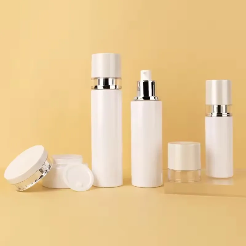 Wholesale pump spray container white luxury cosmetic glass bottles skincare packaging set 50g40ml100ml120ml factory