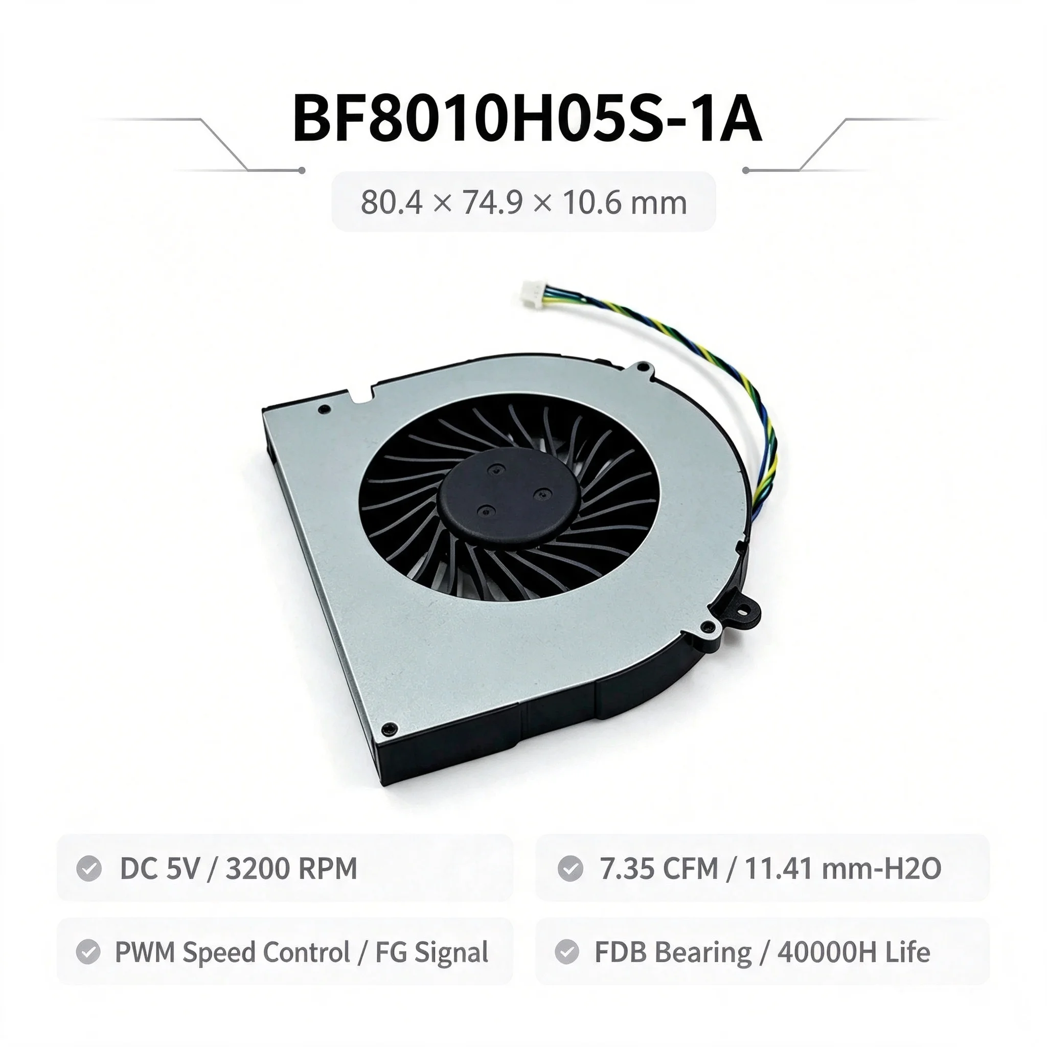 Wide Air Outlet Blower, 8010S, BF8010H05S-1A, 5V, 4Pin - detail 2