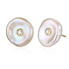 2019 exquisite S925 sterling silver natural freshwater shell earring stud irregular shape pearl zircon earring for women