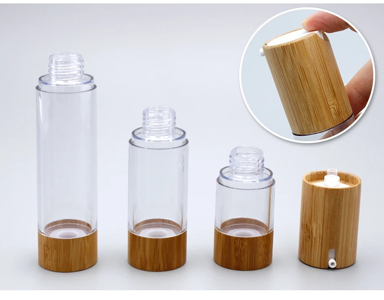 Eco-Friendly design 15ml 30ml 50ml  plastic bamboo airless lotion pump bottle