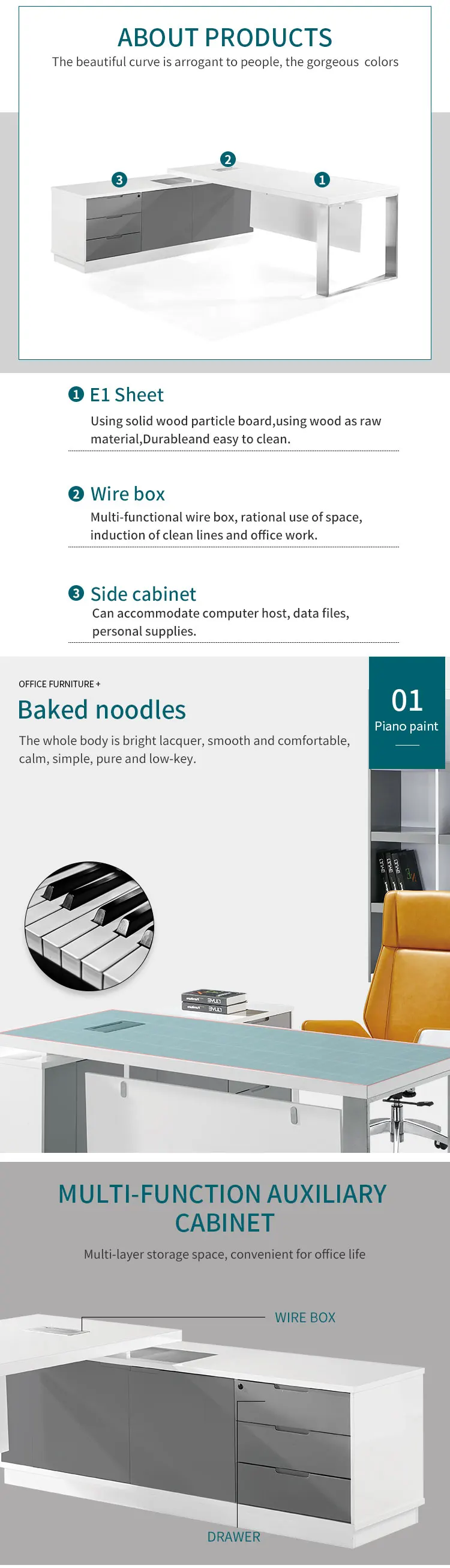 Modern Salon Office Furniture Table White CEO White High Gloss Office Desk