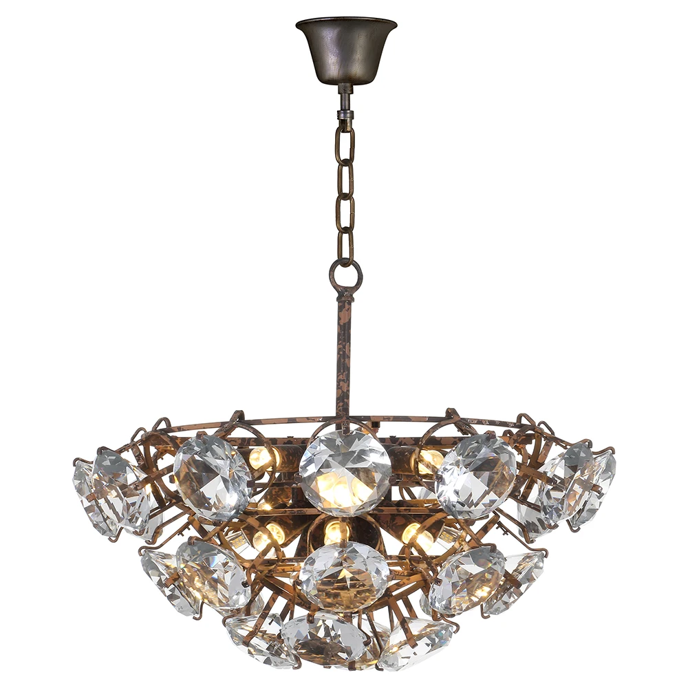Contemporary Chandelier Countryside Rustic Iron Lamp Decoration Crystal Pendant Lighting