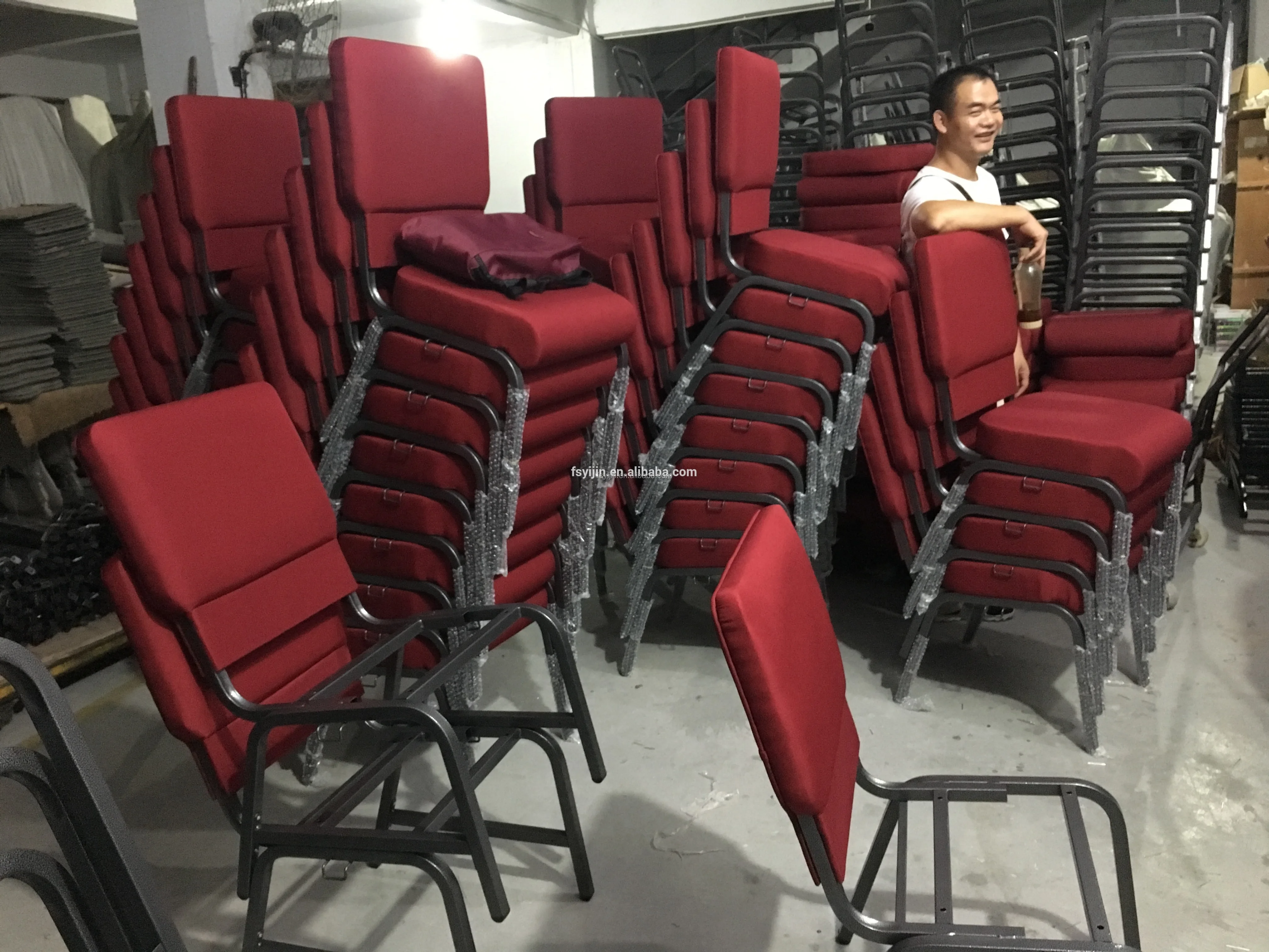 Auditorium Interlocking Metal Chapel Seating Church Prayer Chair With Stand And Back Pocket