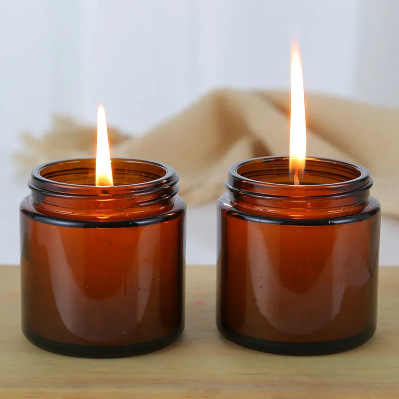 Wholesale Amber Glass Candle Jar With Metal Lid - Buy Amber Glass