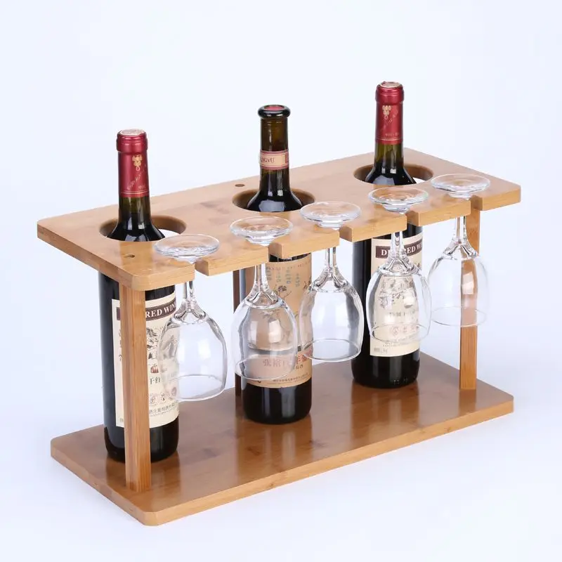 Natural Bamboo Wine Glass Drying Rack And Bottle Holder Wooden Wine