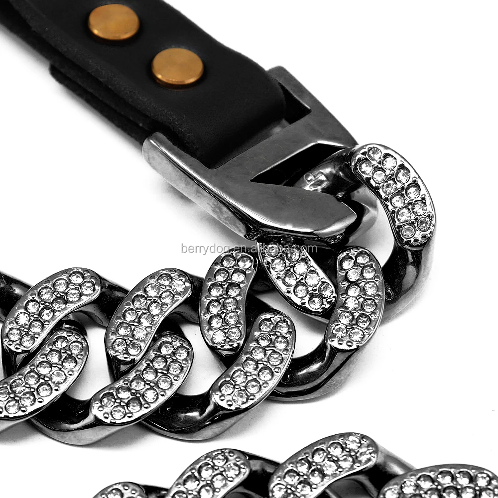 diamond stainless steel welded cast bling pet chain colorful dog