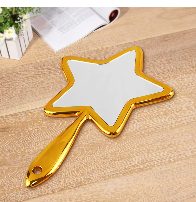 295*180MM 456G ABS Frame High Quality Single Sided custom handheld logo handle hand cosmetic Makeup Star Hand Mirror With Handle