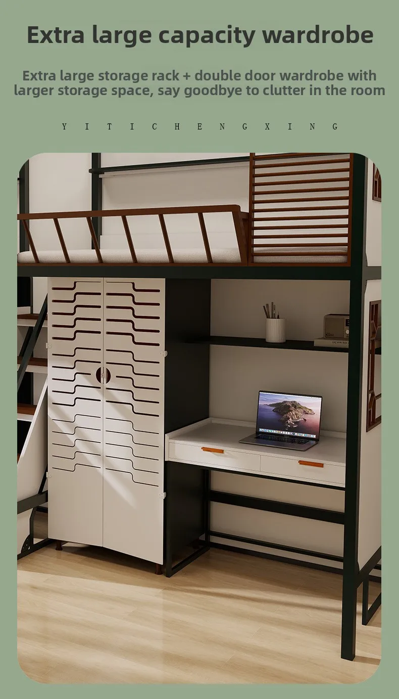 product multifunctional dormitory bed single loft bed metal bunk bed with wardrobe cloakroom for school-7